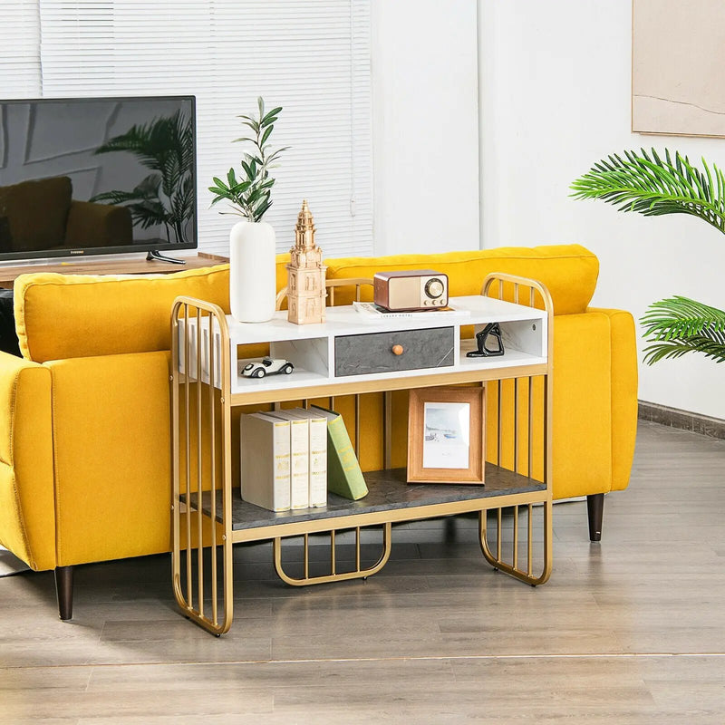 Console Table with Drawer Storage Shelf Wide Tabletop-White by DirectDeals
