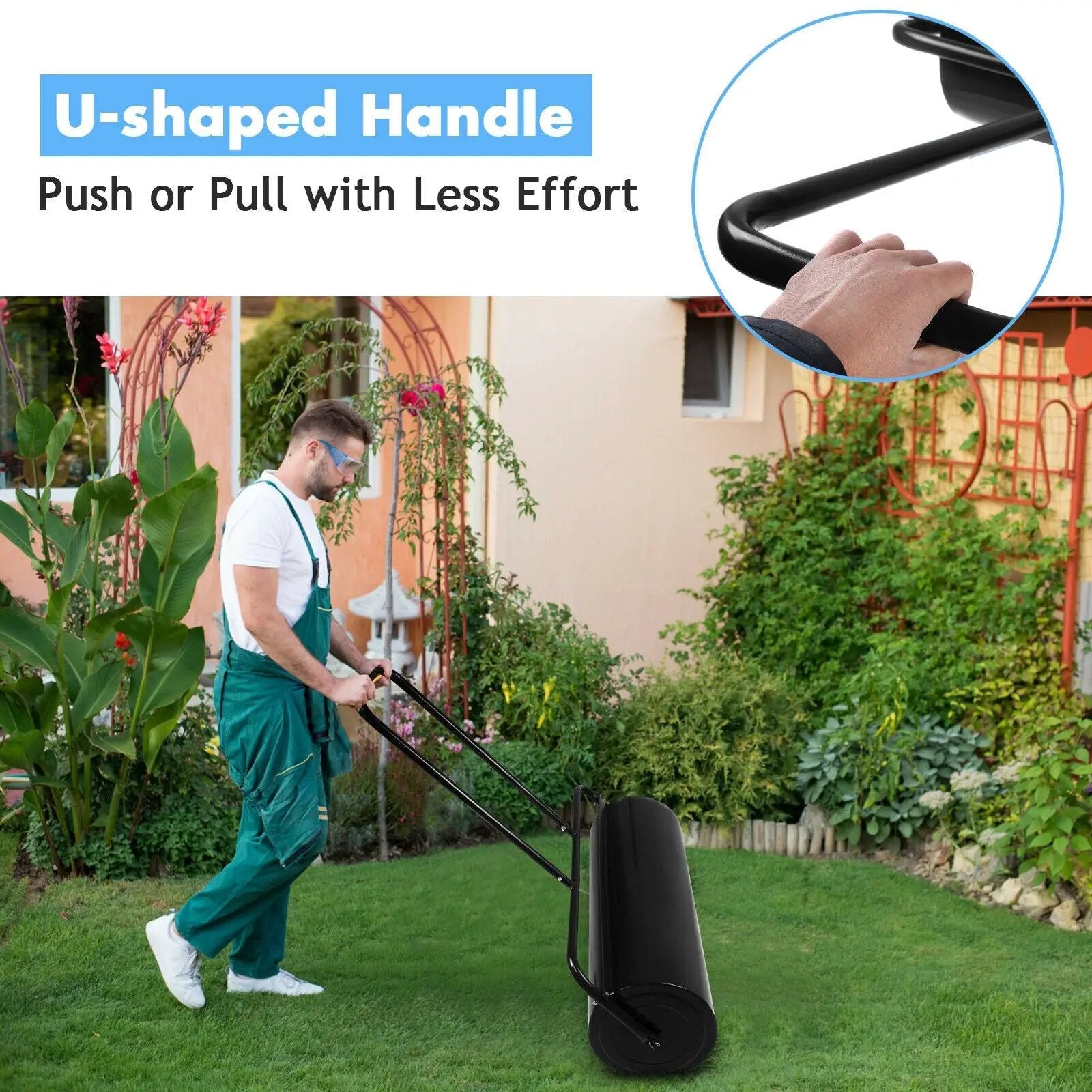 24 x 13 Inch Tow Lawn Roller Water Filled Metal Push Roller by DirectDeals
