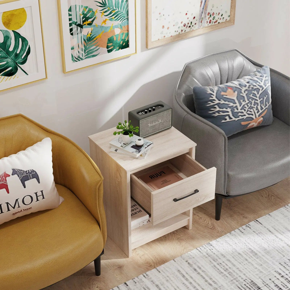 Wooden Nightstand with Drawer and Open Storage Compartment, photo 7 of 24