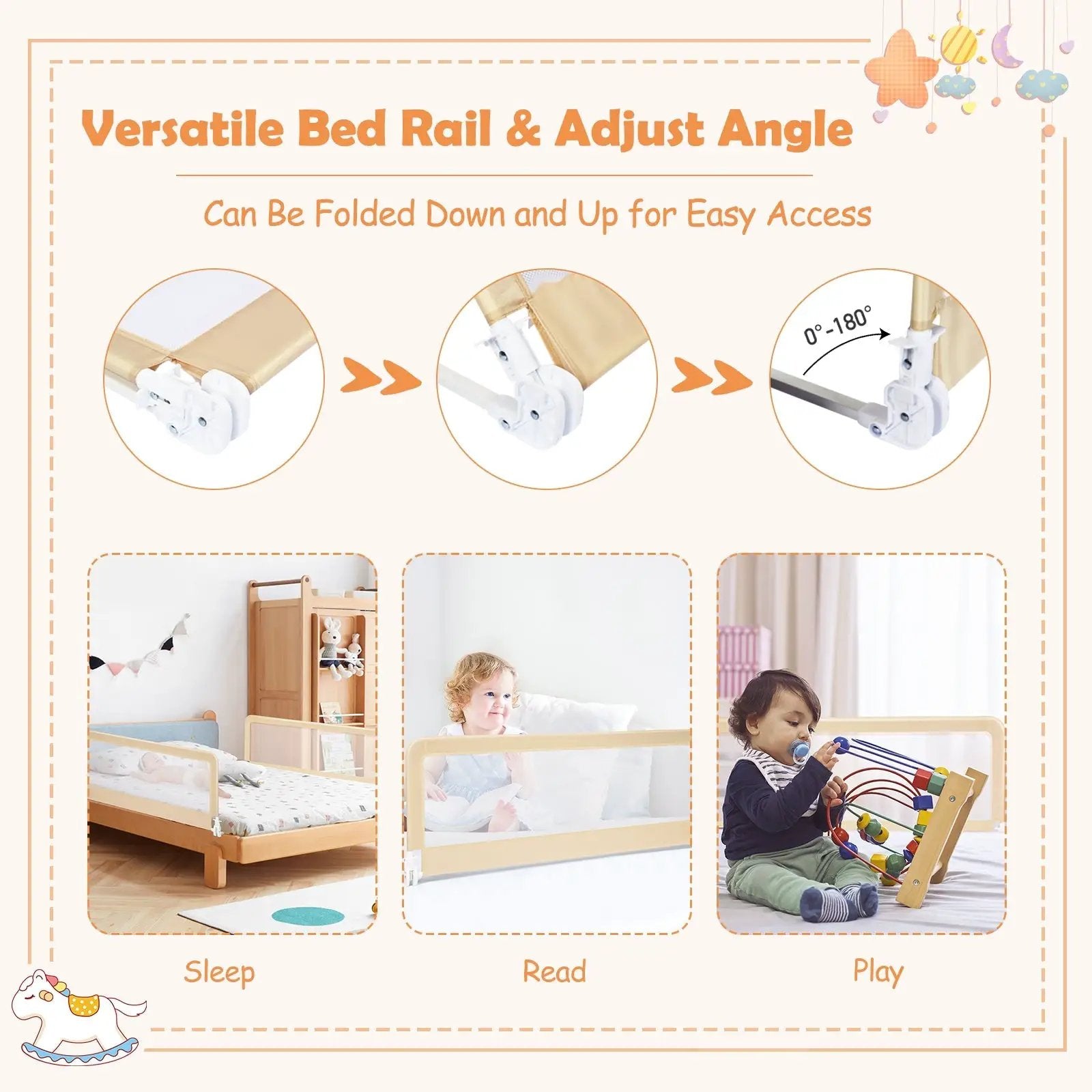 59 Inch Folding Breathable Baby Bed Rail Guard with Safety Strap by DirectDeals