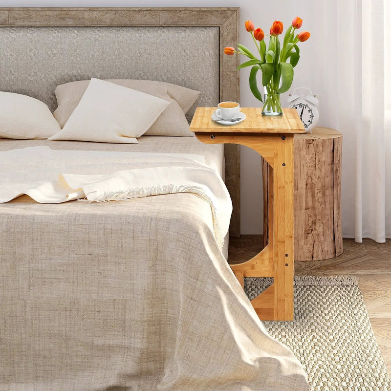 Bamboo Sofa Table End Table Bedside Table with Storage Bag by DirectDeals