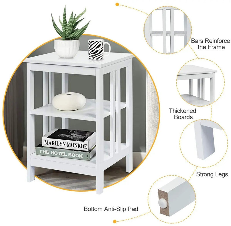 2 Pieces 3-Tier Nightstand with Reinforced Bars and Stable Structure by DirectDeals