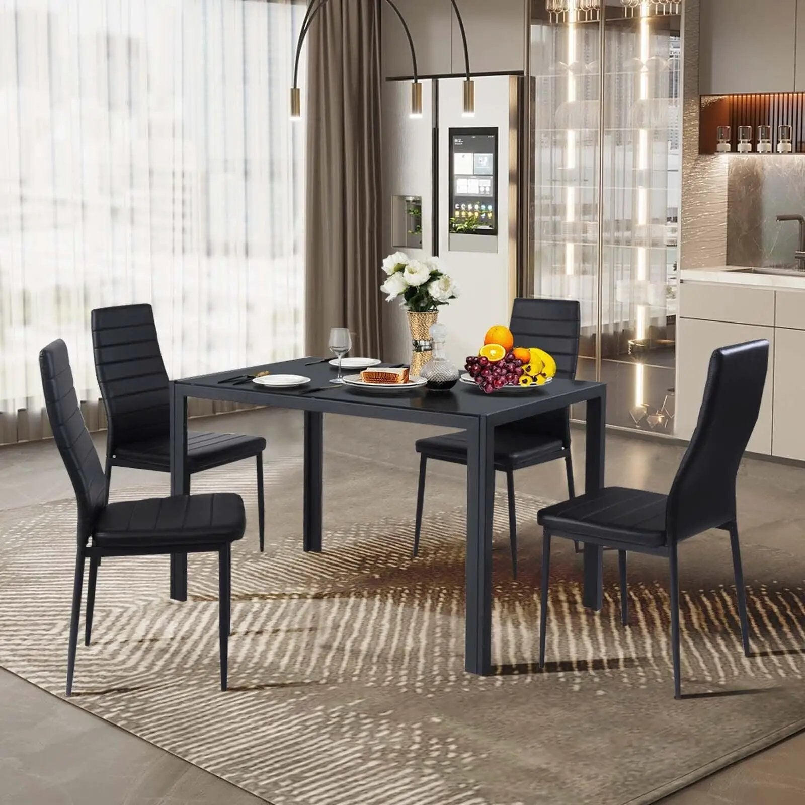 4 Pieces Modern Leather Dinning Chairs Set with Metal Frame by DirectDeals