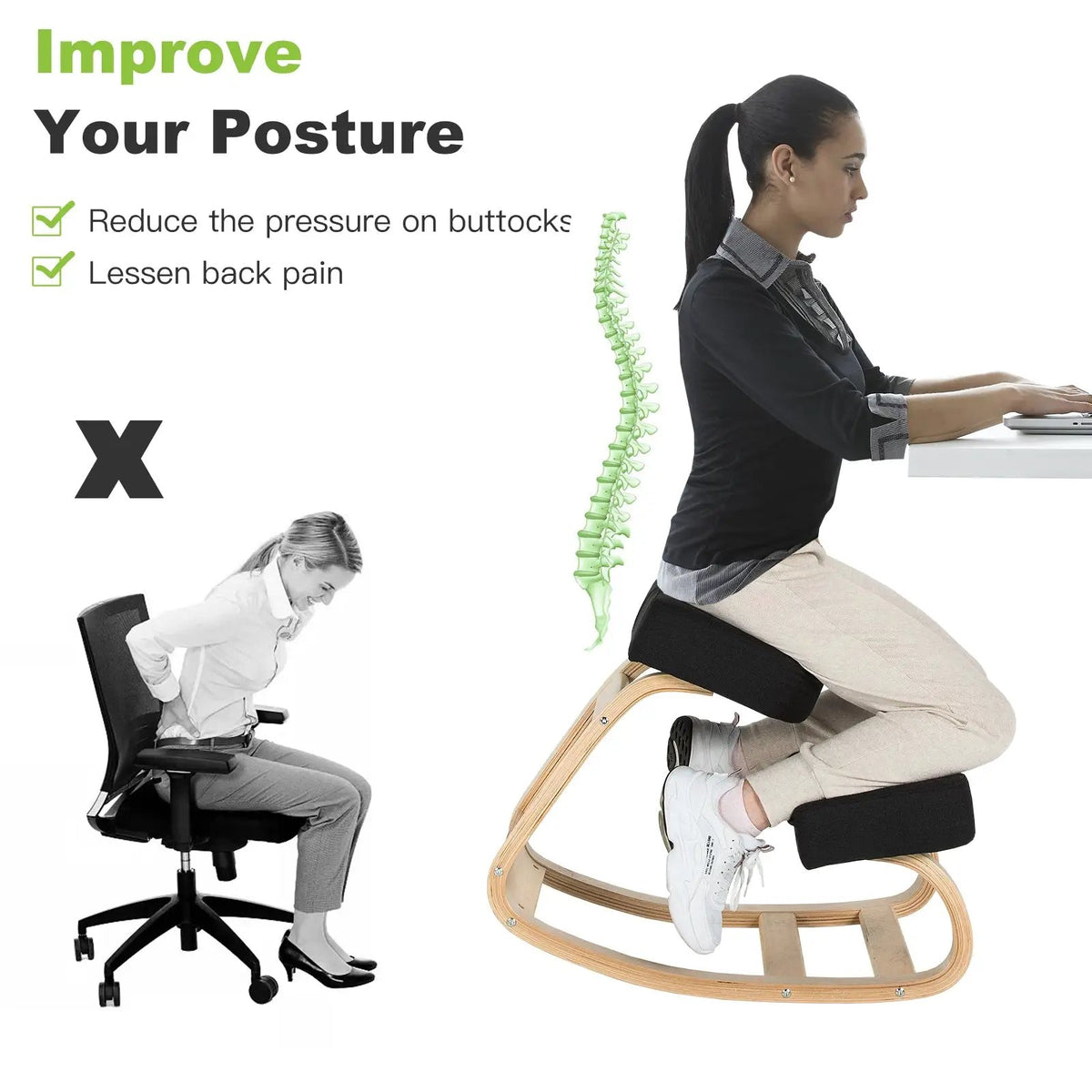 Ergonomic Kneeling Chair Rocking Office Desk Stool Upright Posture, photo 7 of 9