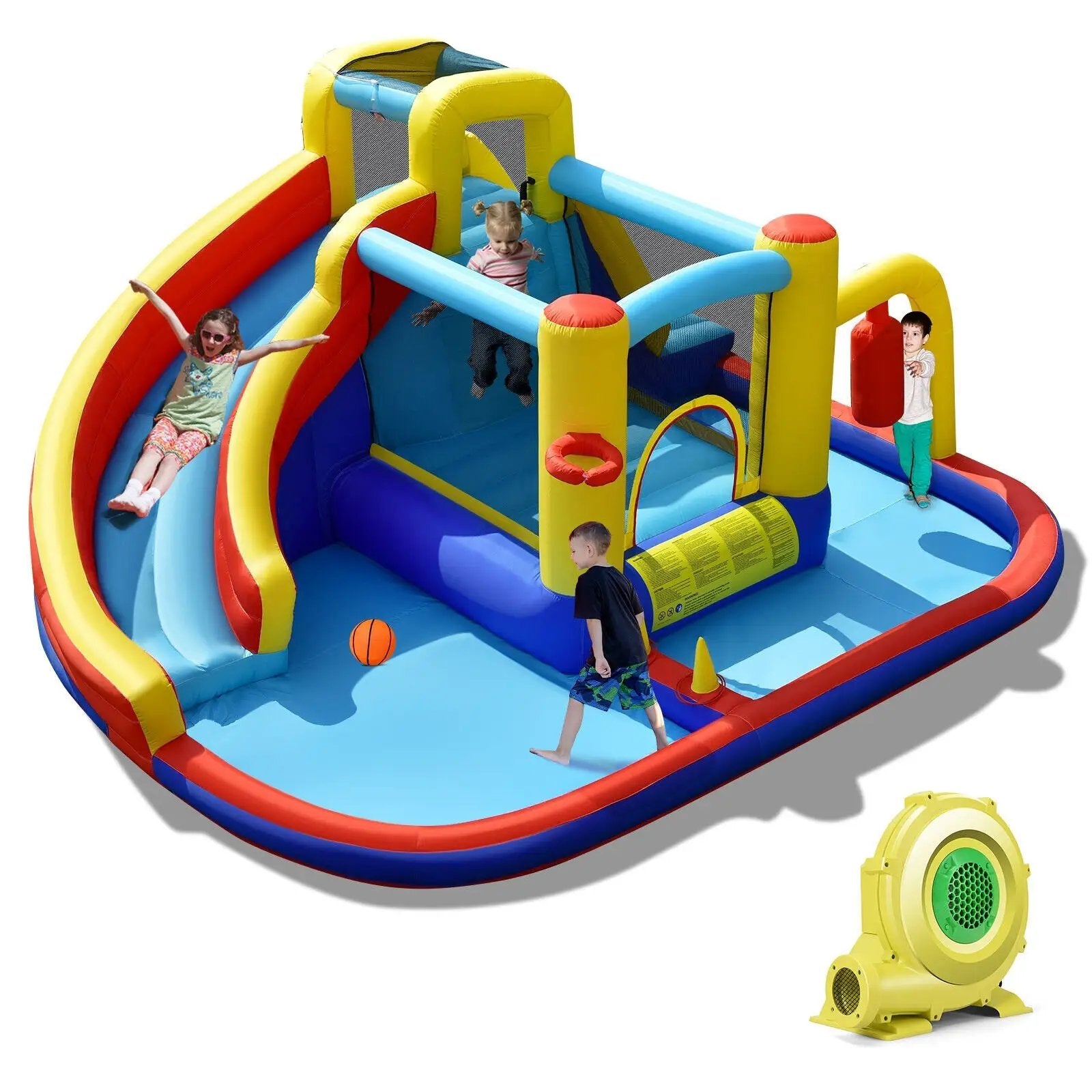 7-in-1 Inflatable Water Slide with 735W Air Blower and Splash Pool by DirectDeals