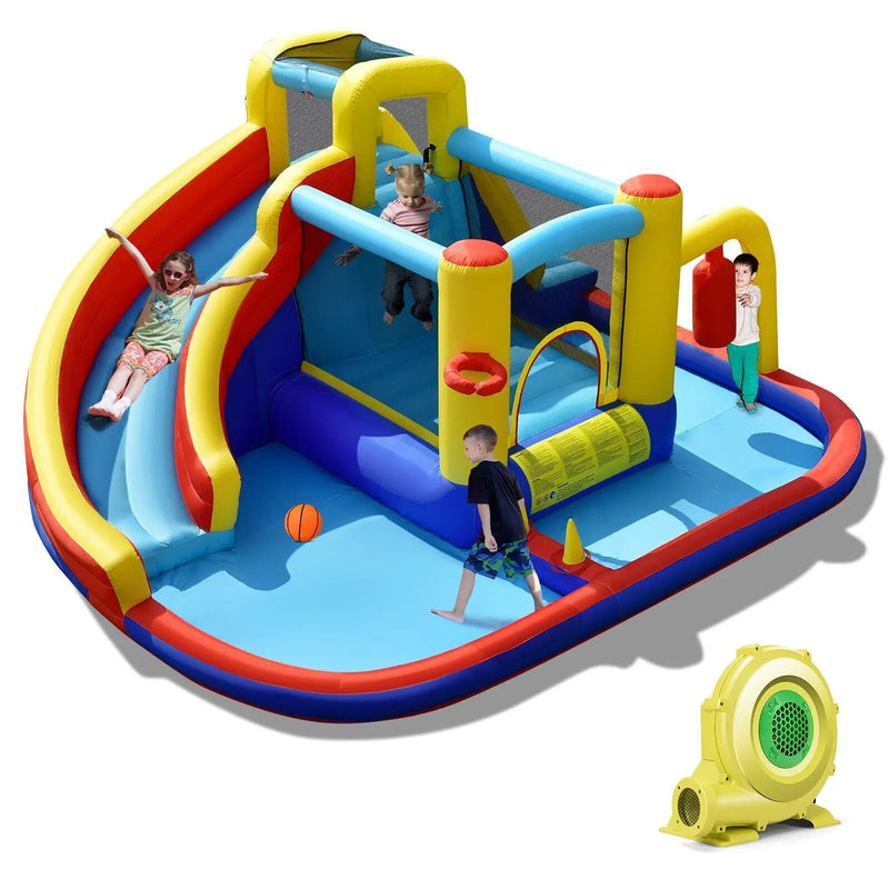 7-in-1 Inflatable Water Slide with 735W Air Blower and Splash Pool by DirectDeals