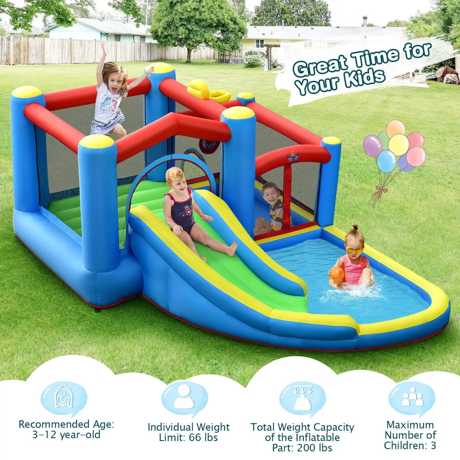 Inflatable Kids Water Slide Outdoor Indoor Slide Bounce Castle without Blower by DirectDeals