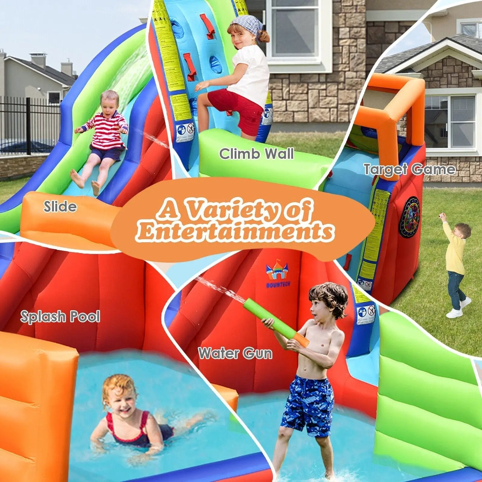 6-in-1 Kids Pirate Ship Water Slide Inflatable Bounce House with Water Guns Without Blower by DirectDeals