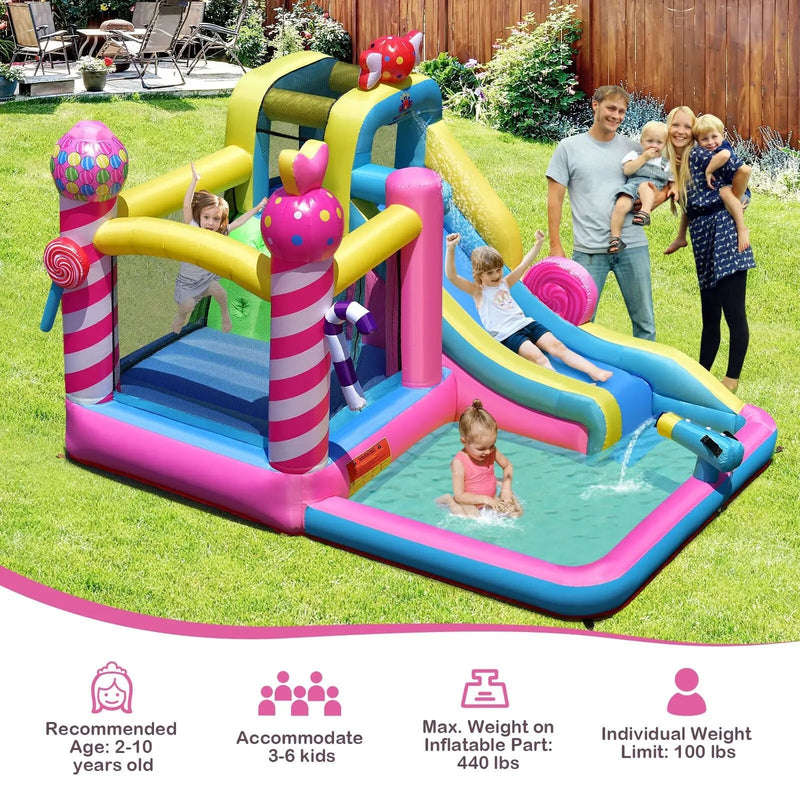 Sweet Candy Inflatable Bounce House with Water Slide and 480W Blower by DirectDeals