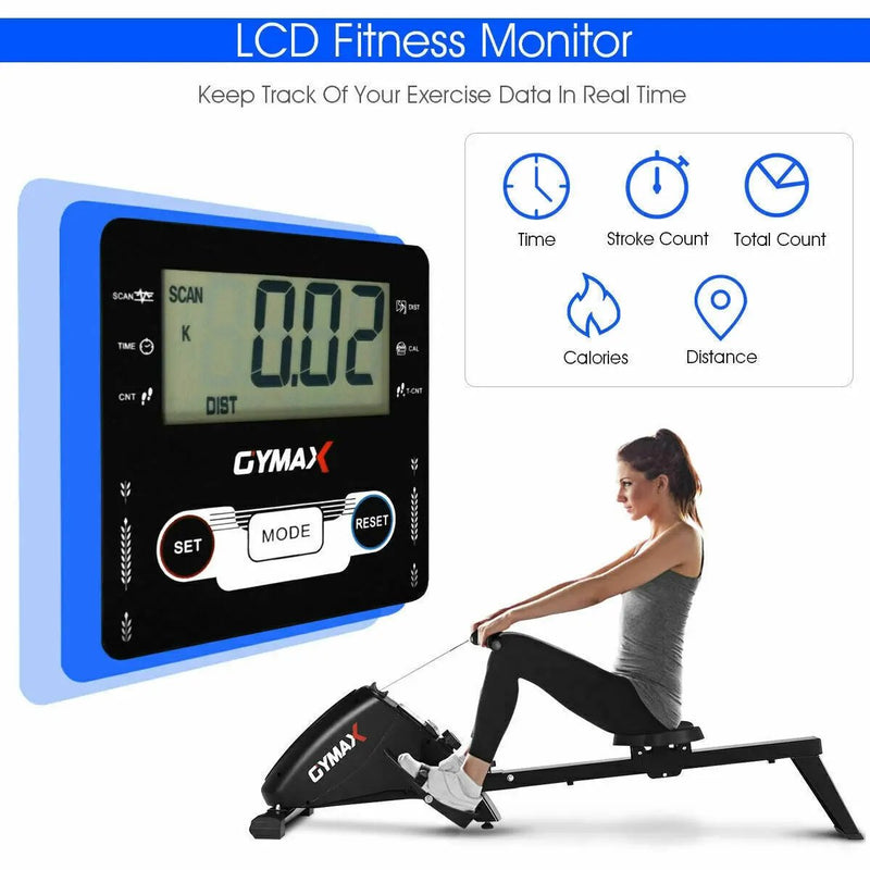 Foldable Magnetic Quiet Operated Fitness Rowing Machine with 10 Level Adjustable Resistance by DirectDeals