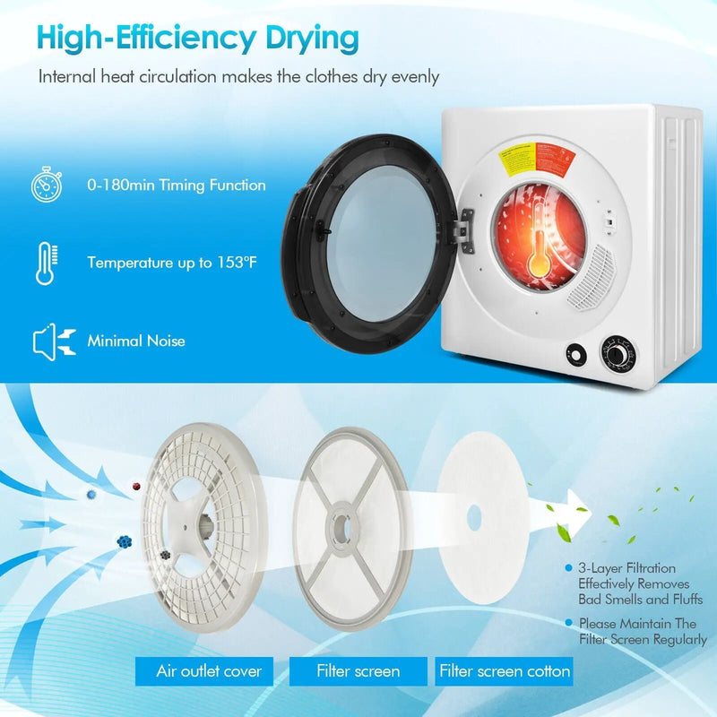 Compact Electric Tumble Laundry Dryer with Stainless Steel Tub-White by DirectDeals