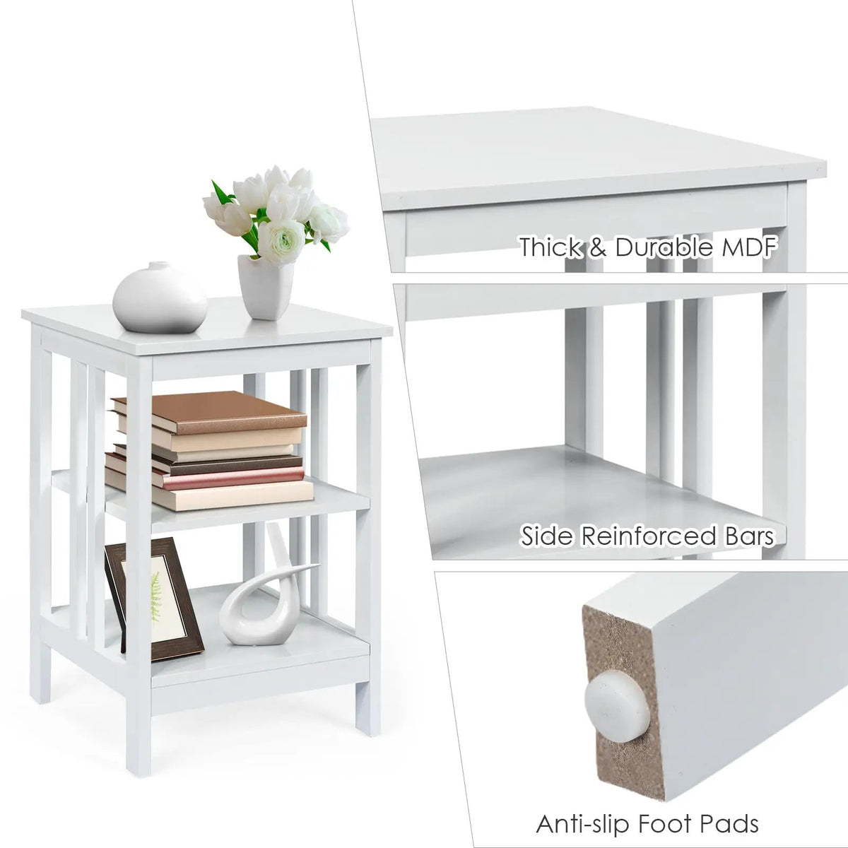 3-Tier Nightstand Sofa Side Table with Baffles and Round Corners, photo 31 of 32