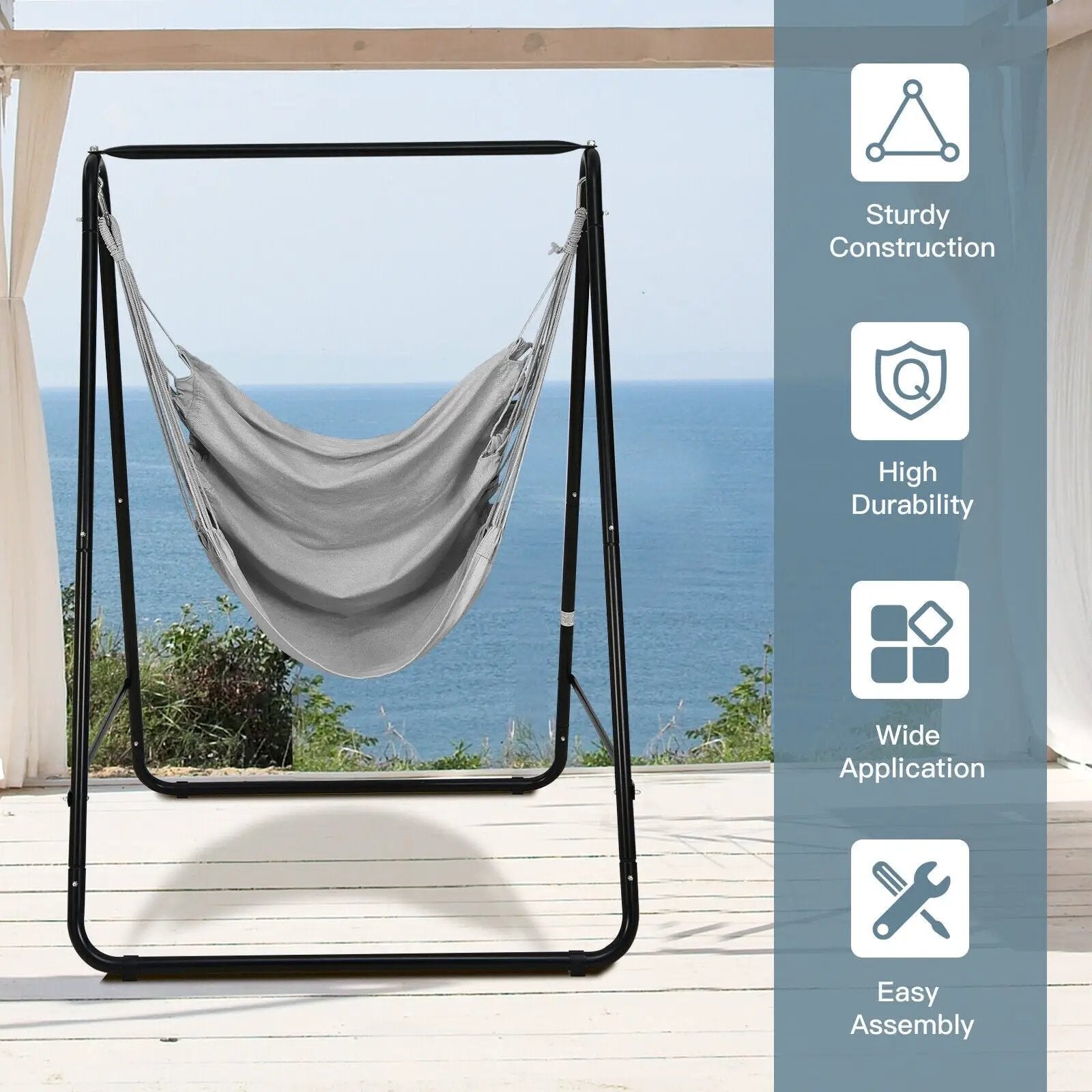 Hanging Padded Hammock Chair with Stand and Heavy Duty Steel by DirectDeals