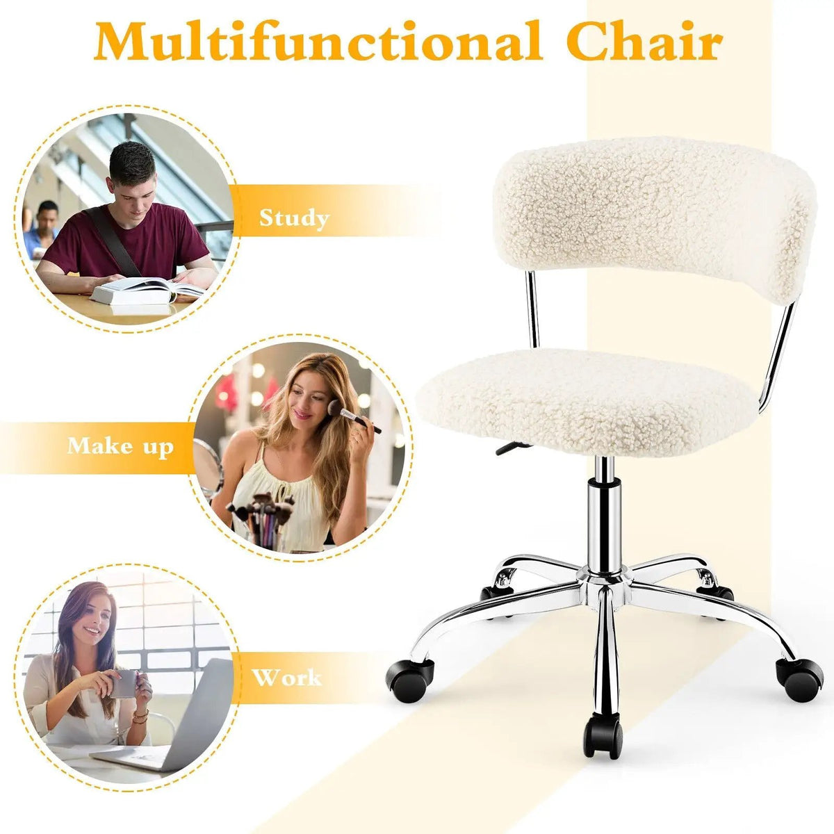 Computer Desk Chair Adjustable Sherpa Office Chair Swivel Vanity Chair, photo 5 of 9