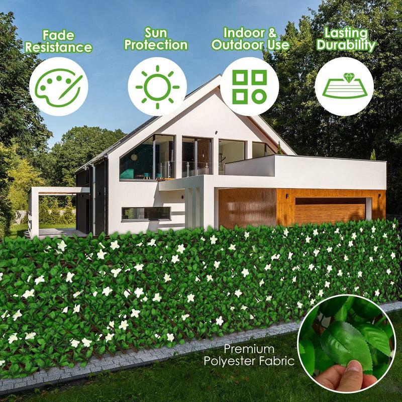 4 Pieces Expandable Faux Ivy Privacy Screen Fence Panel Pack with Flower by DirectDeals