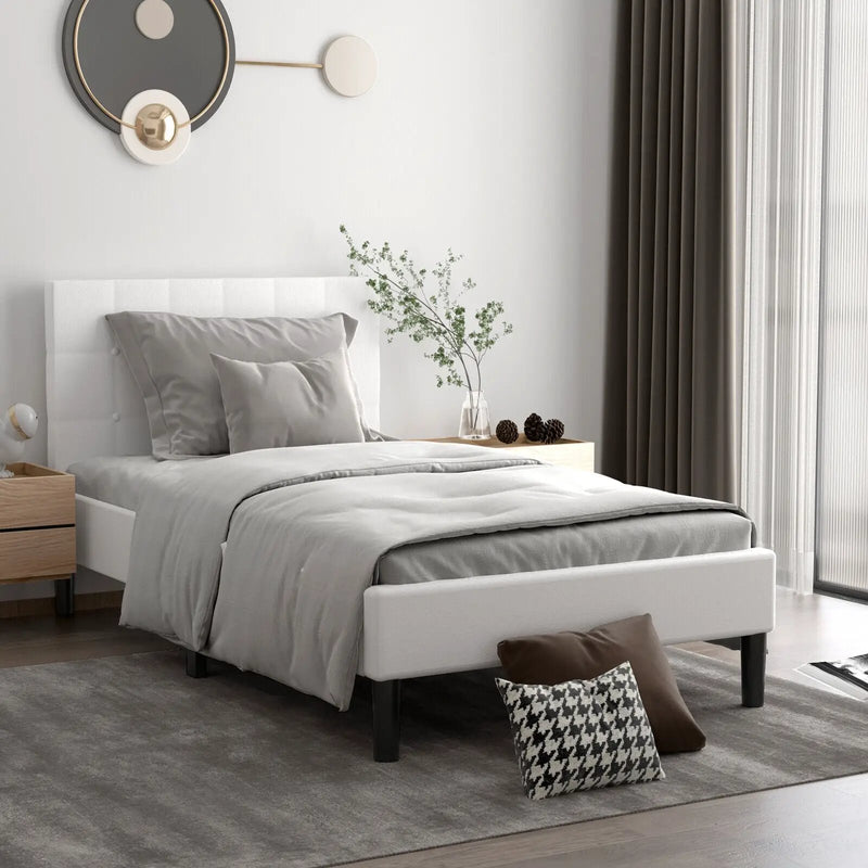 Platform Bed with Button Tufted Headboard by DirectDeals
