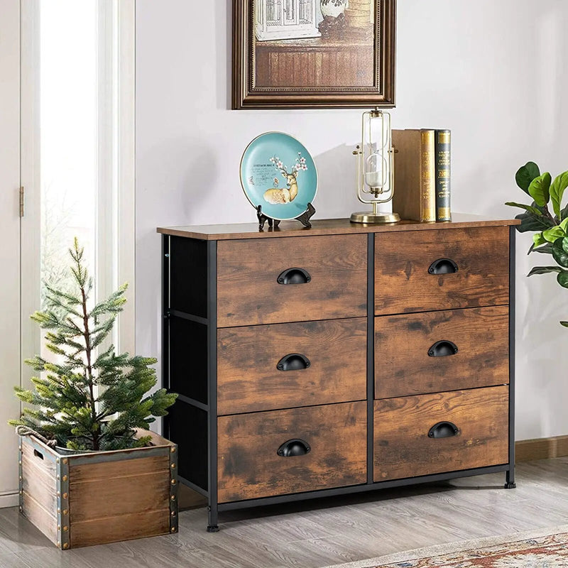 6 Fabric Drawers Storage Chest with Wooden Top by DirectDeals