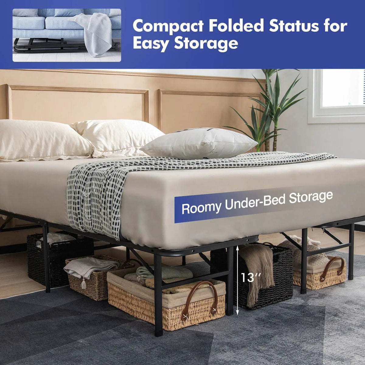 Full/King Size Folding Steel Platform Bed Frame for Kids and Adults, photo 7 of 9