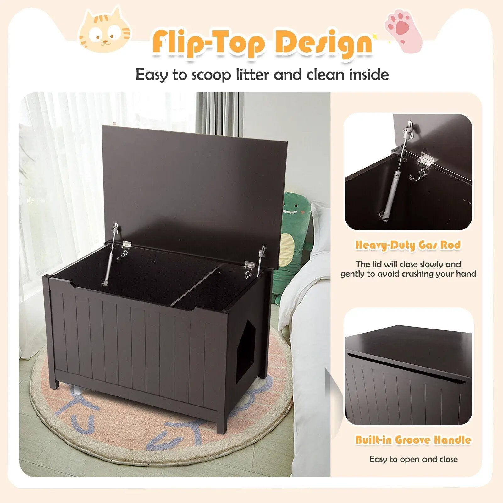 Wooden Cat Litter Box Enclosure with Top Opening Side Table Furniture by DirectDeals