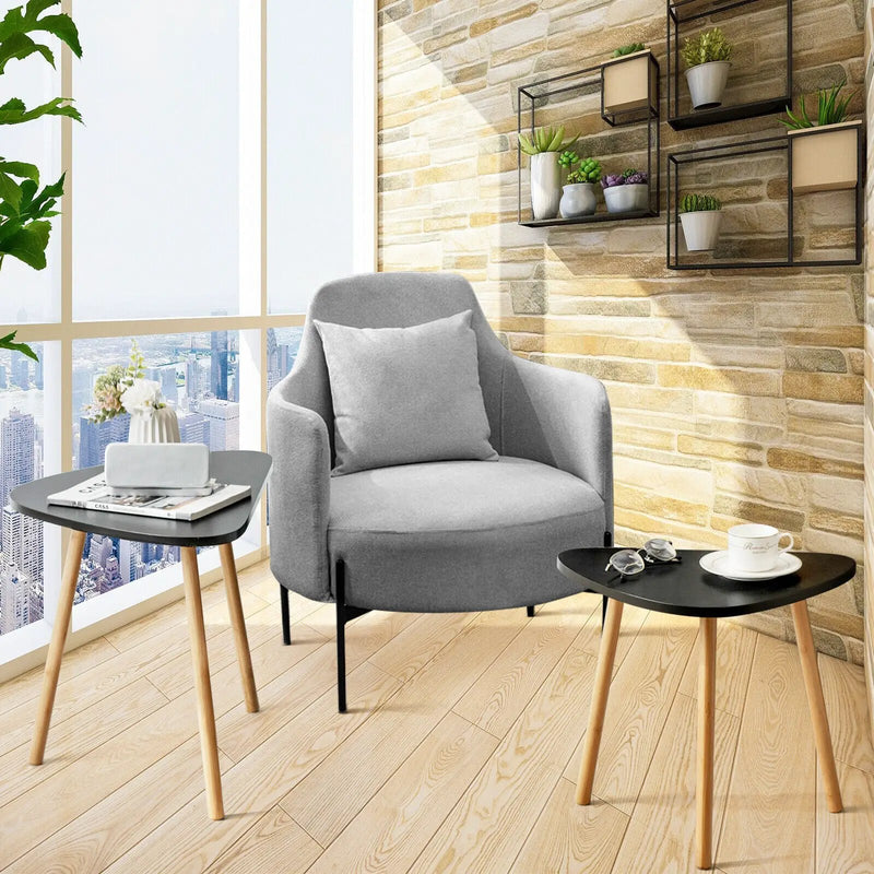 Set of 2 Modern Nesting Coffee Tables Triangular Tabletop Bamboo Legs by DirectDeals