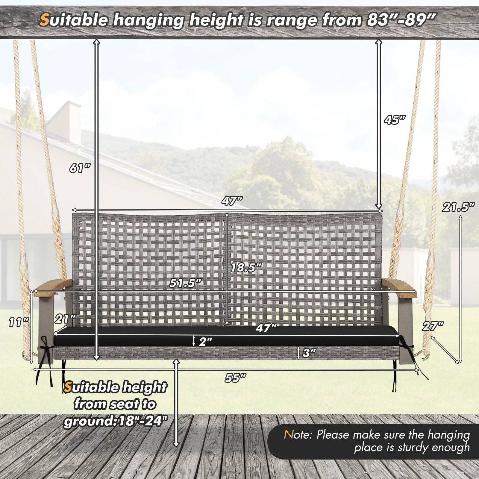 2-Person Patio Wicker Hanging Swing Chair by DirectDeals