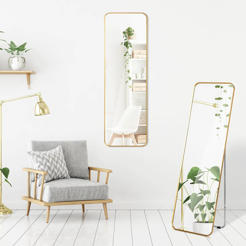 Full Length Wall Mounted Body Mirror with Free Standing Stand-Golden by DirectDeals