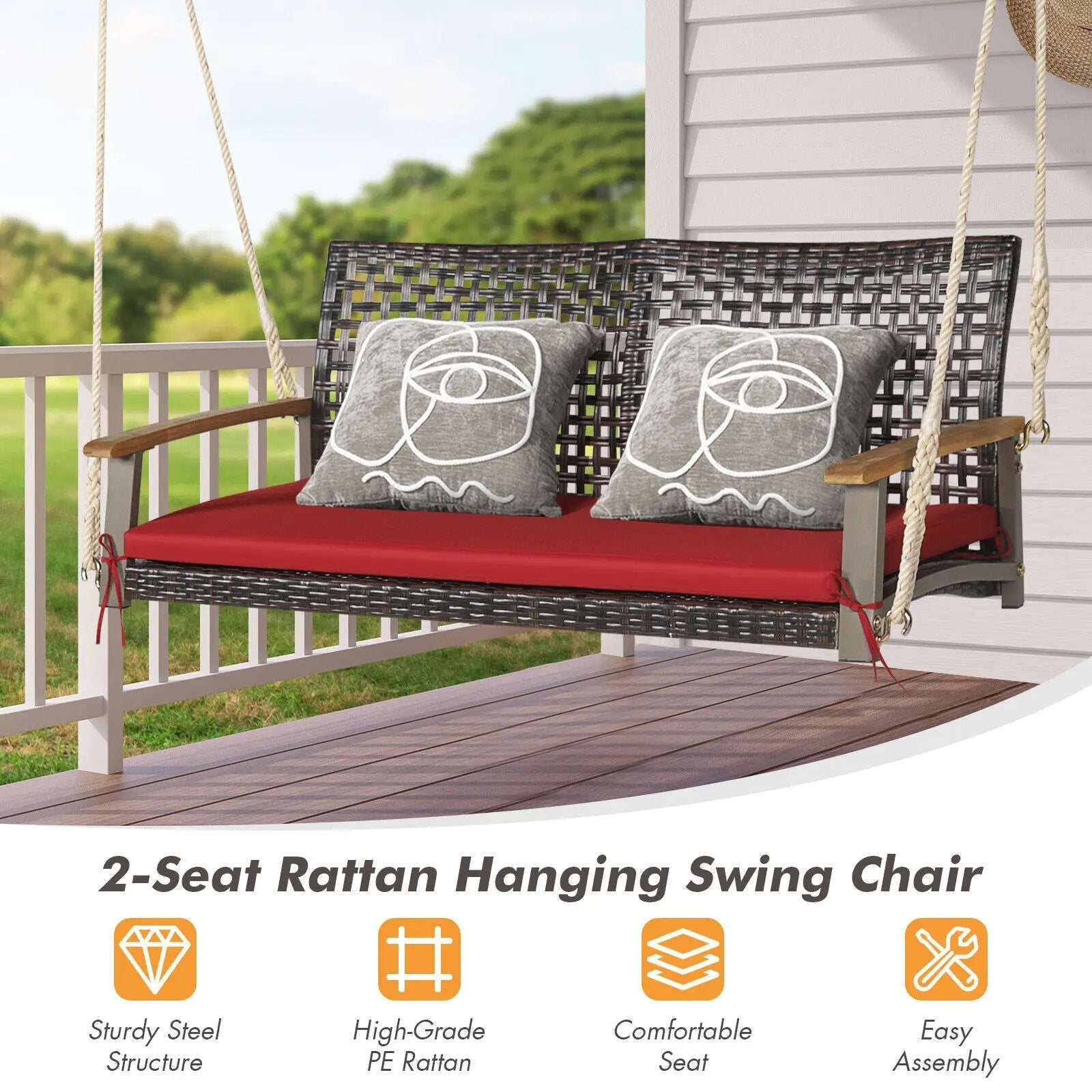2-Person Rattan Hanging Porch Swing Chair by DirectDeals