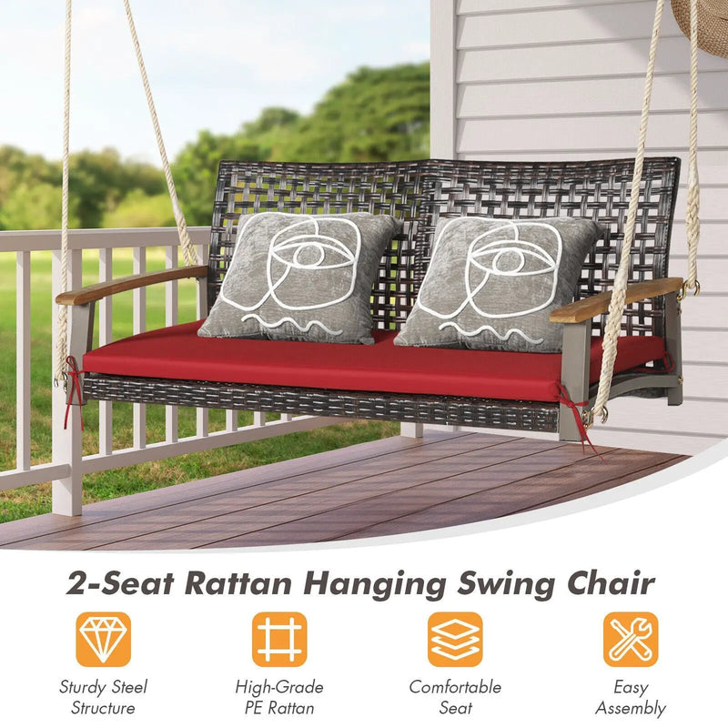 2-Person Rattan Hanging Porch Swing Chair by DirectDeals