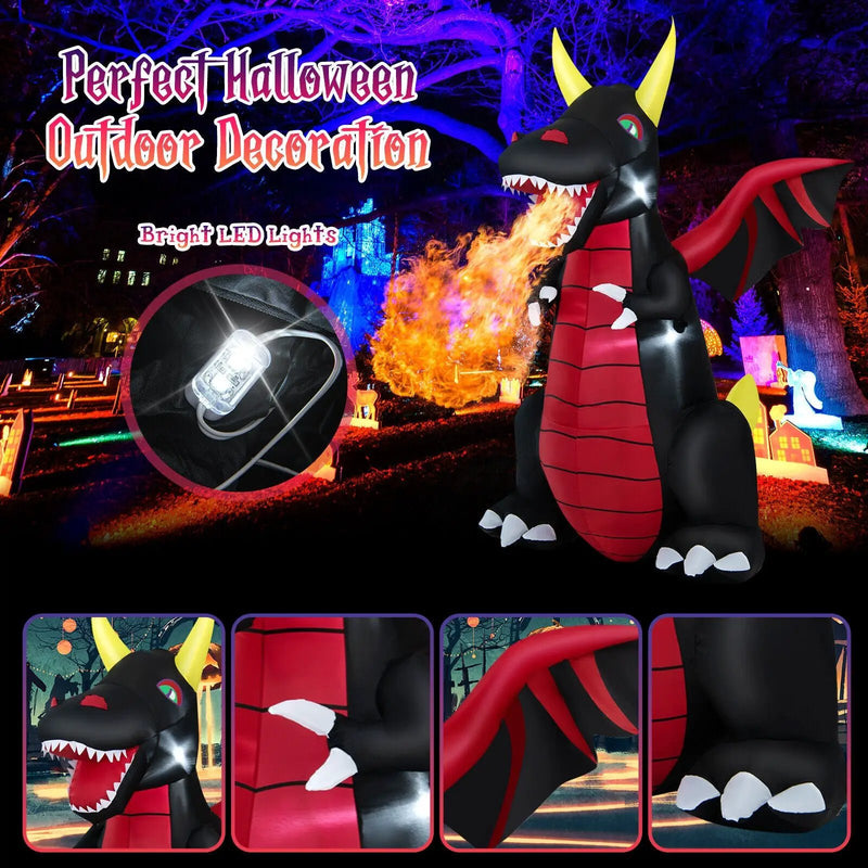 8 Feet Halloween Inflatable Fire Dragon Decoration with LED Lights by DirectDeals