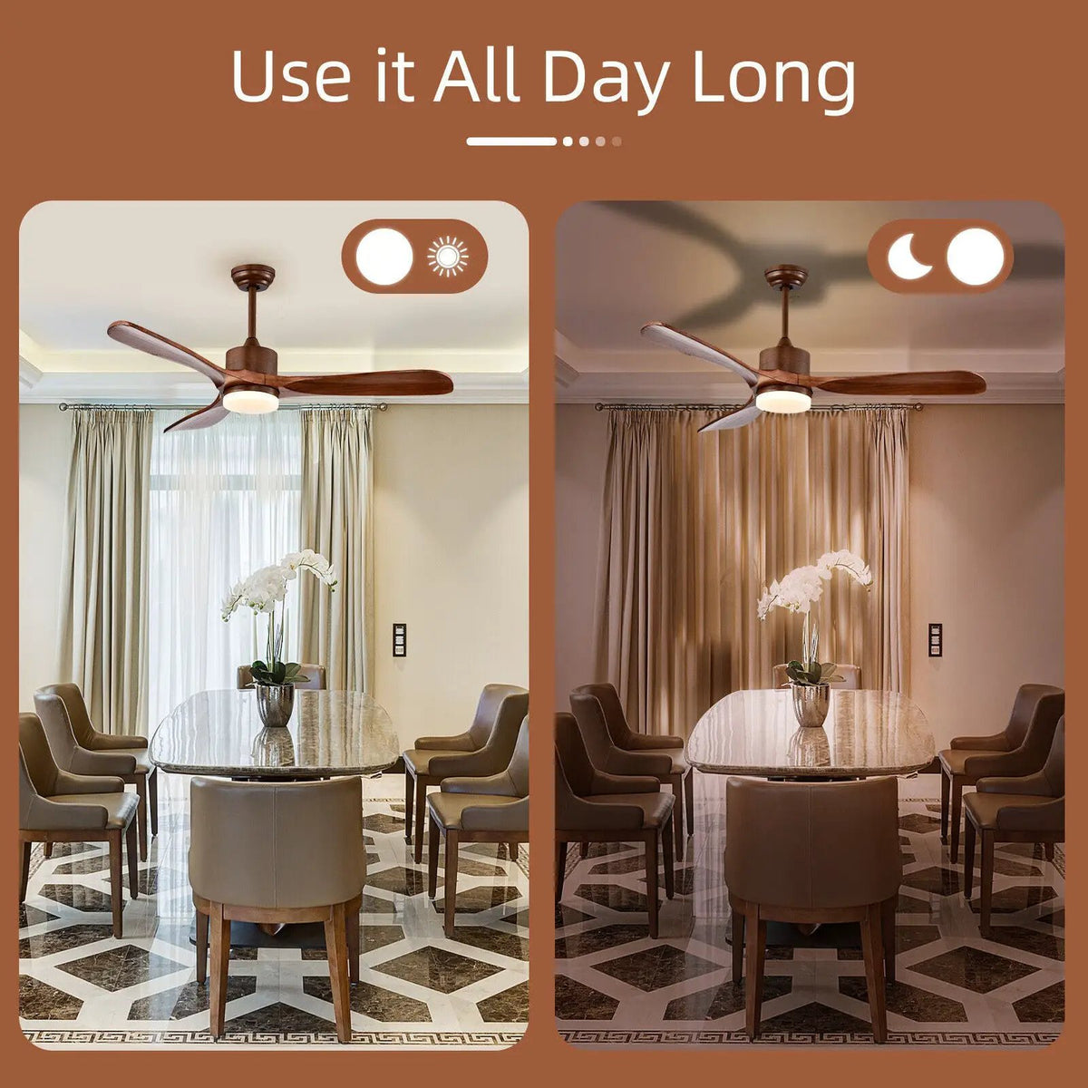52 Inch Reversible Ceiling Fan with LED Light and Adjustable Temperature, photo 9 of 9