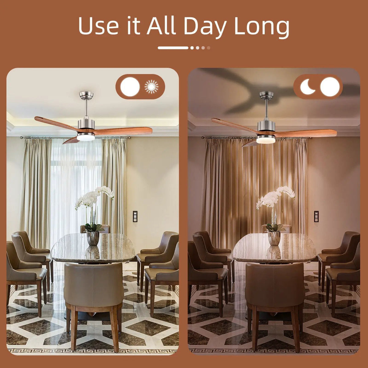 52 Inch Reversible Ceiling Fan with LED Light and Adjustable Temperature, photo 3 of 9