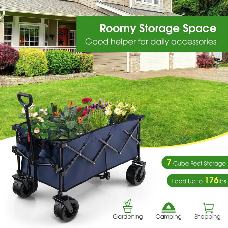 Folding Utility Garden Cart with Wide Wheels and Adjustable Handle by DirectDeals