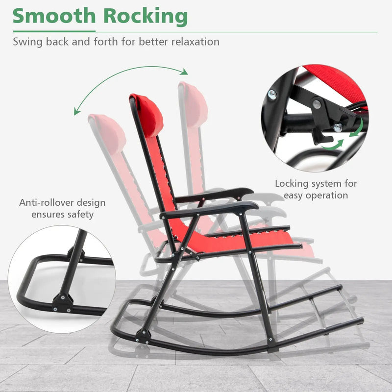 Outdoor Patio Camping Lightweight Folding Rocking Chair with Footrest by DirectDeals