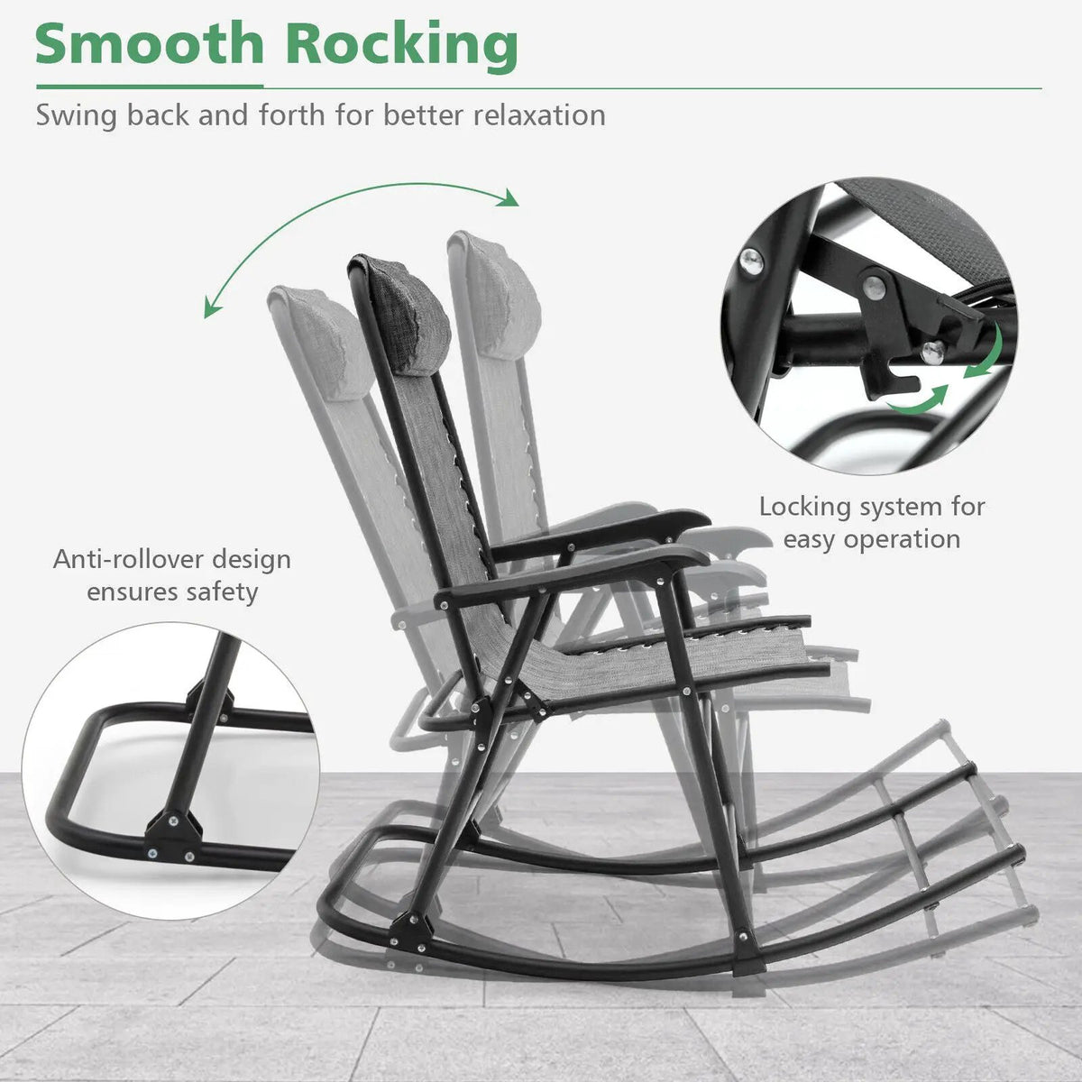 Outdoor Patio Camping Lightweight Folding Rocking Chair with Footrest, photo 24 of 40
