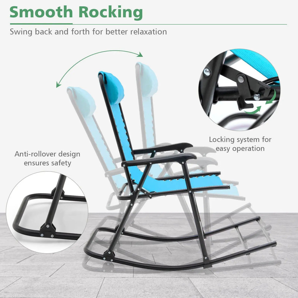 Outdoor Patio Camping Lightweight Folding Rocking Chair with Footrest, photo 23 of 40