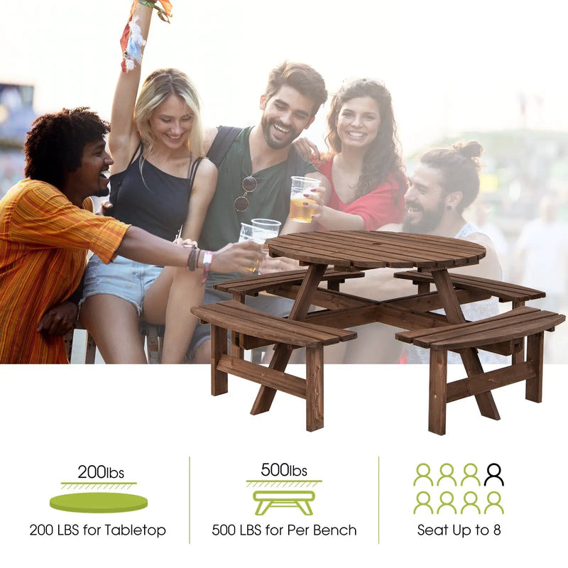 Patio 8 Seat Wood Picnic Dining Seat Bench Set by DirectDeals