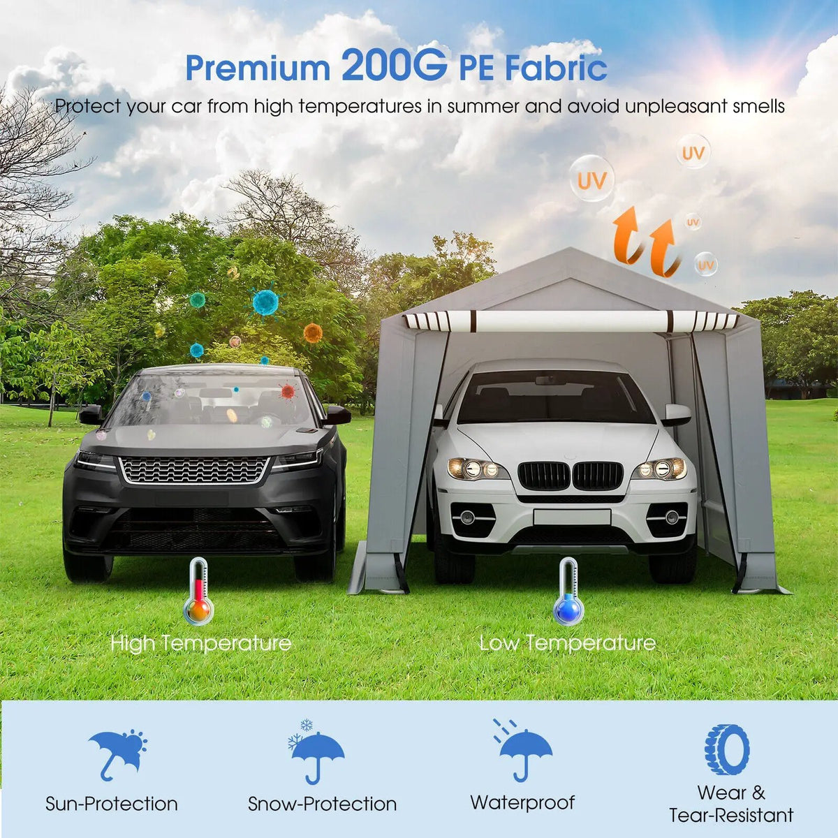10 x 16/10 x 20 Feet Outdoor Heavy-Duty Carport with 2 Doors, photo 3 of 9