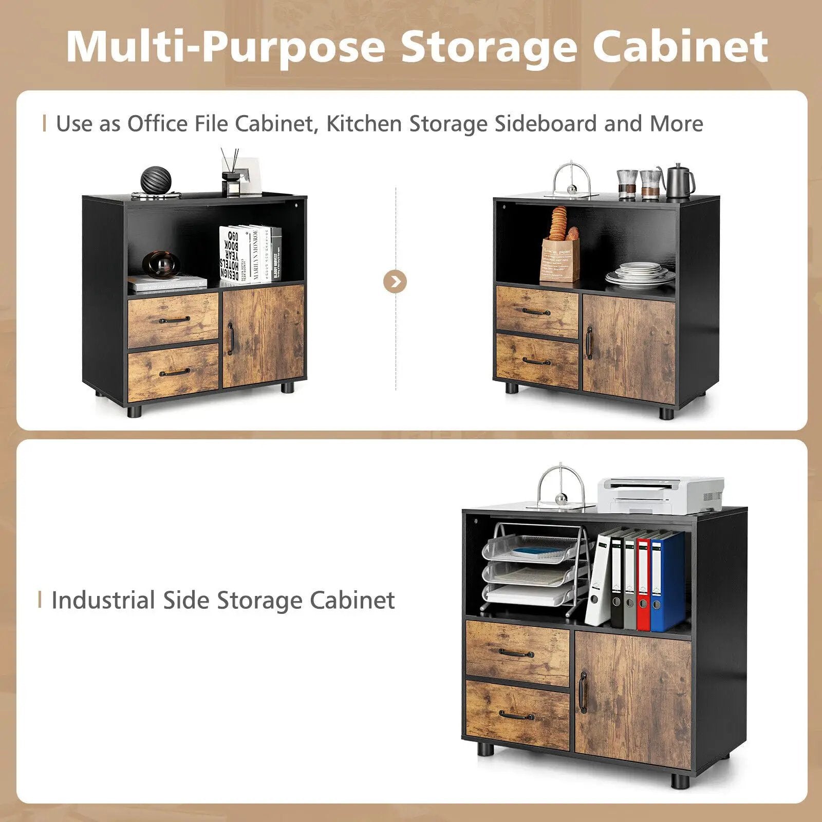 Kitchen Storage Buffet Sideboard with Wine Rack and Glass Holder-Black by DirectDeals
