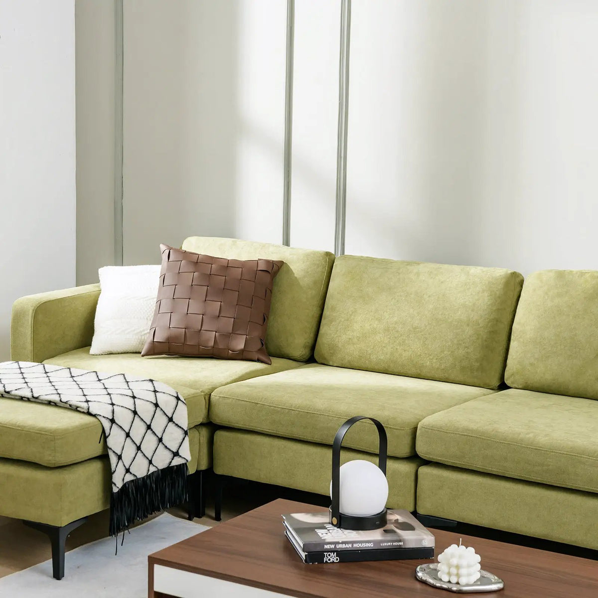 Modular 3-Seat L-shaped Sectional Sofa with Reversible Chaise and 2 USB Ports-Green, photo 4 of 12