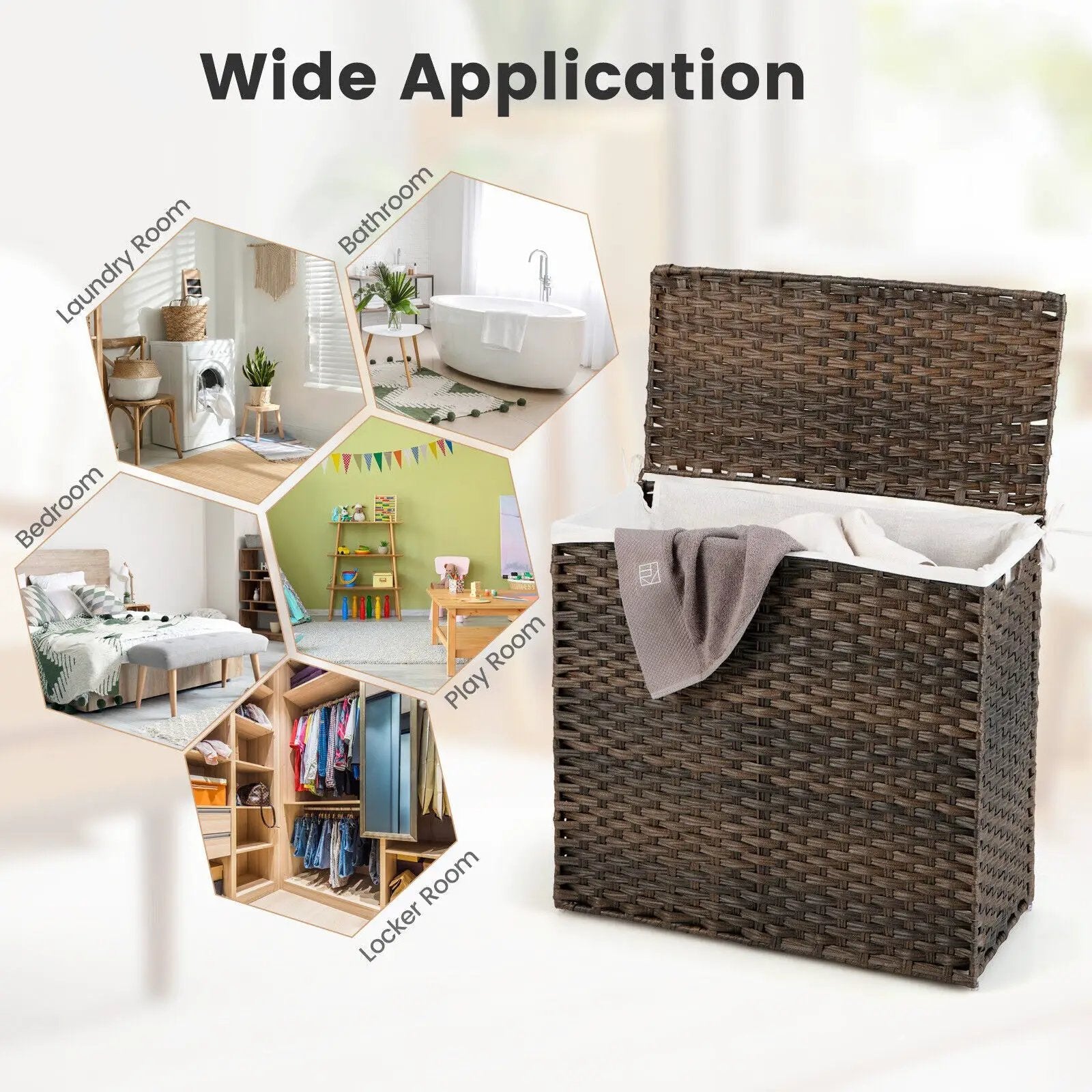 10L 3-Section Laundry Hamper with Liner Bag and Handle-Brown by DirectDeals