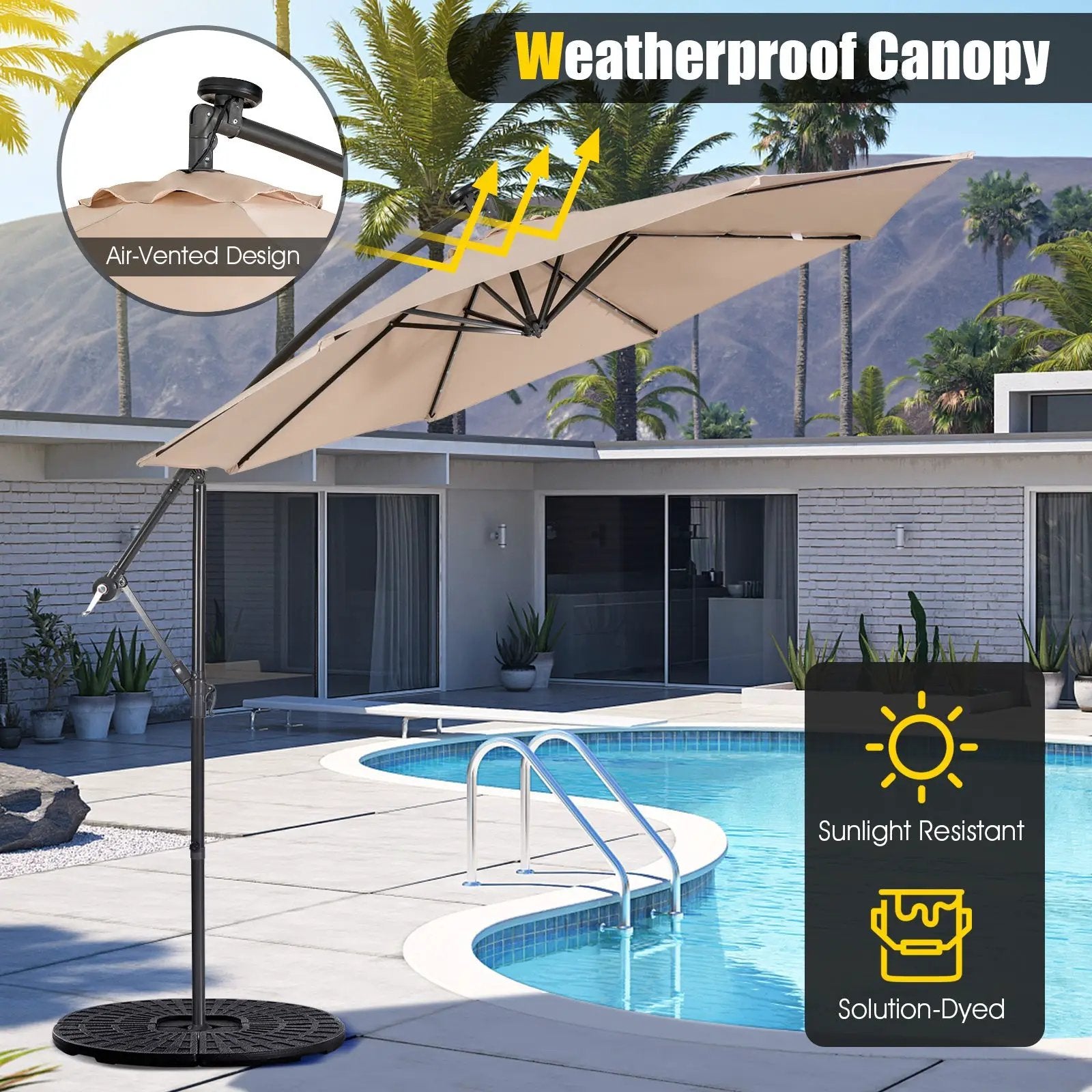 10 Feet Patio Solar Powered Cantilever Umbrella with Tilting System by DirectDeals