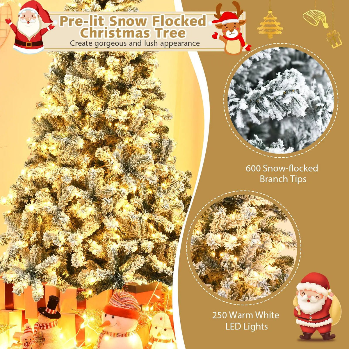 Pre-Lit Premium Snow Flocked Hinged Artificial Christmas Tree, photo 7 of 10