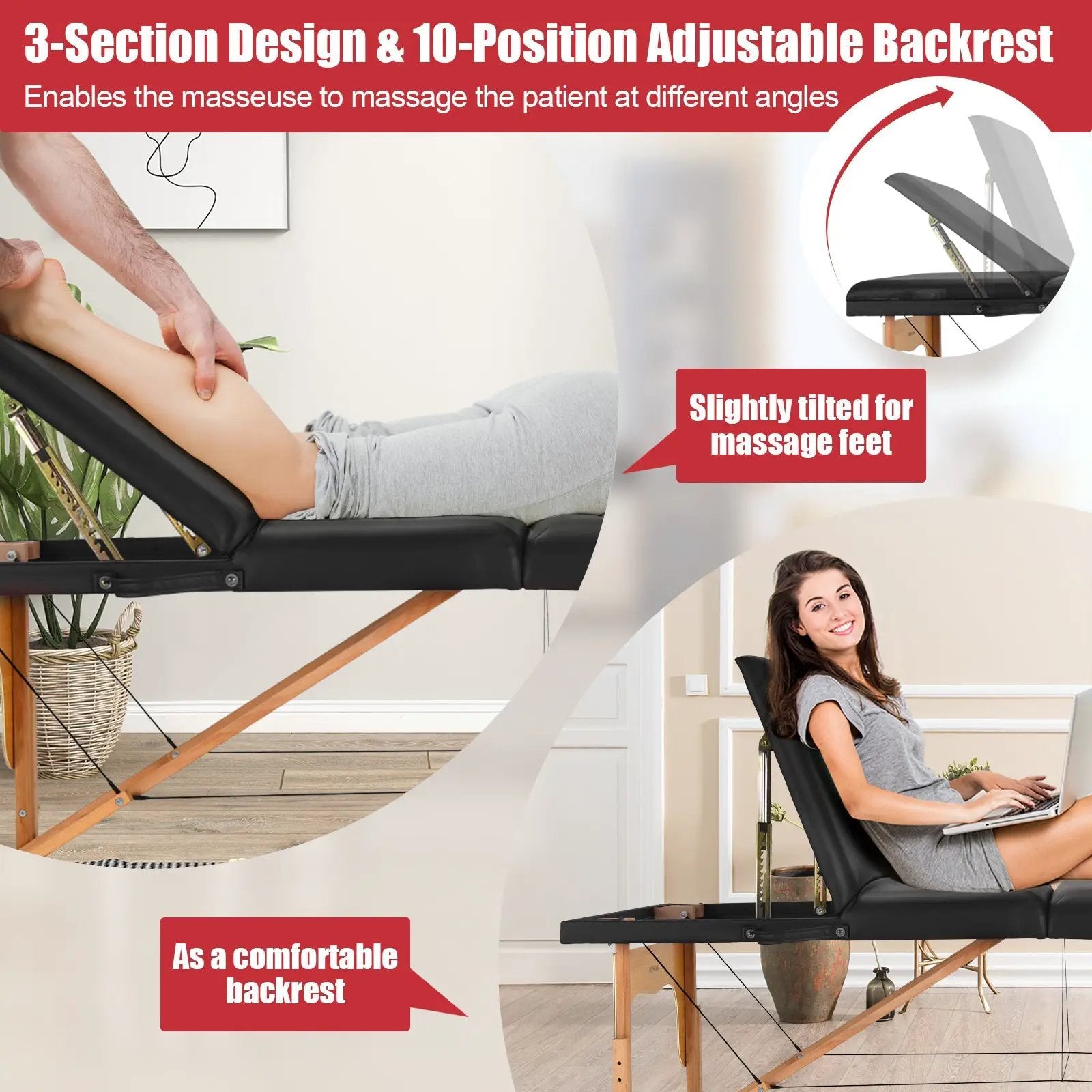 3 Fold Portable Adjustable Massage Table with Carry Case by DirectDeals