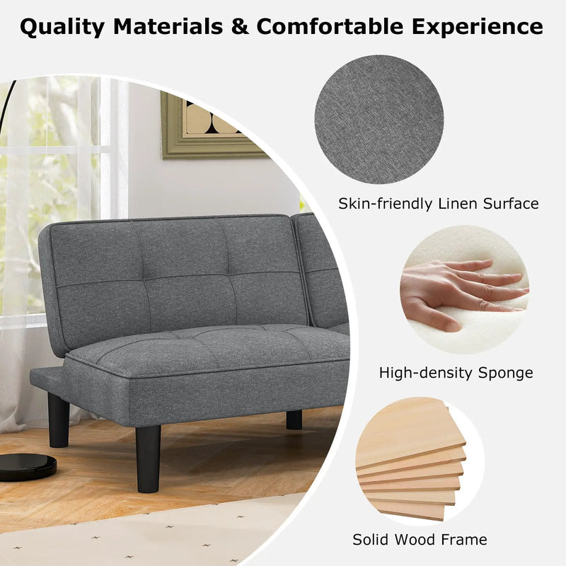 Convertible Folding Futon Sofa Bed with 6-Position Adjustable Backrest-Gray by DirectDeals