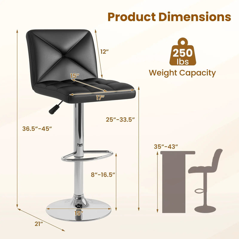 PU Leather Upholstered Bar Stools Set of 2 with Back and Adjustable Height by DirectDeals