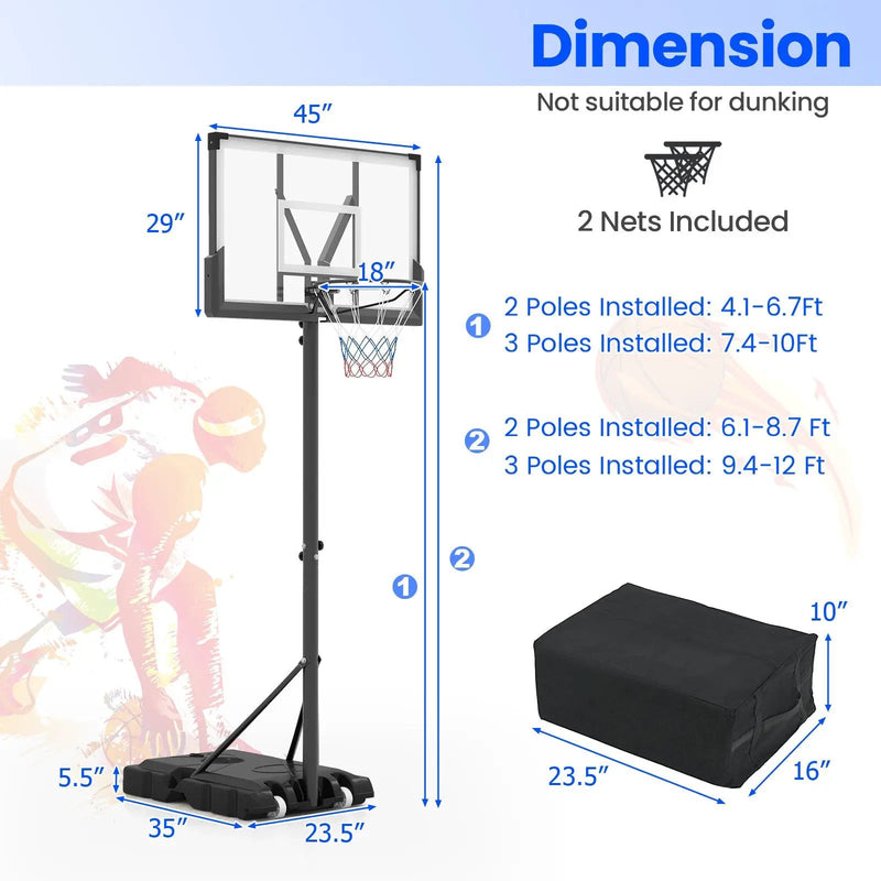 Portable Basketball Hoop Outdoor Basketball Goal System Adjustable for Kids Teens Adults by DirectDeals