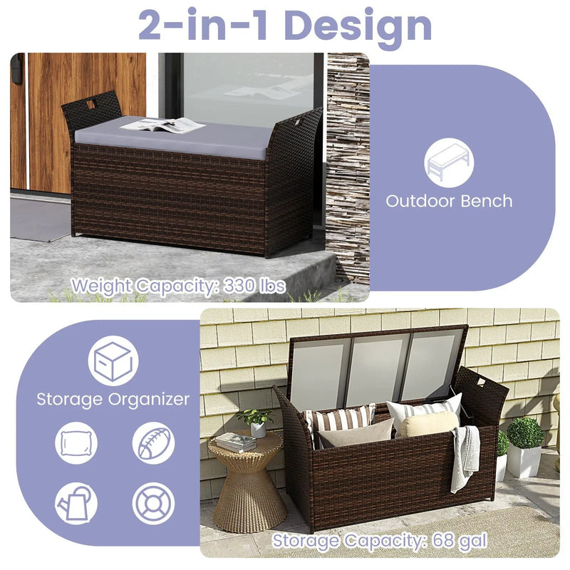 Outdoor Bench with Hand-woven PE Rattan Wicker and Side Handles-Gray by DirectDeals