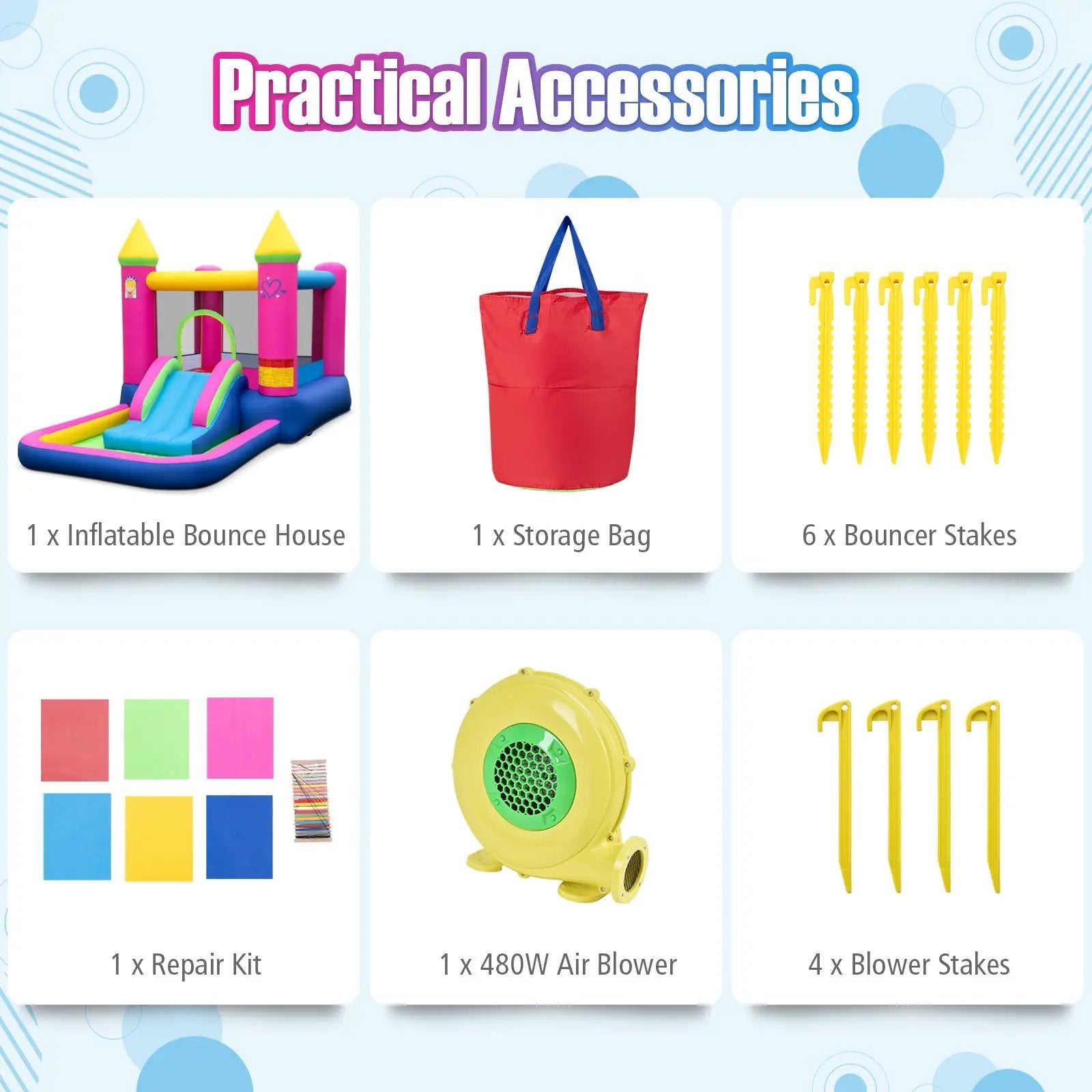 Inflatable Bounce House 4-in-1 Kids Princess-themed Bouncer Blow-up Bouncy Castle with 480 Blower by DirectDeals