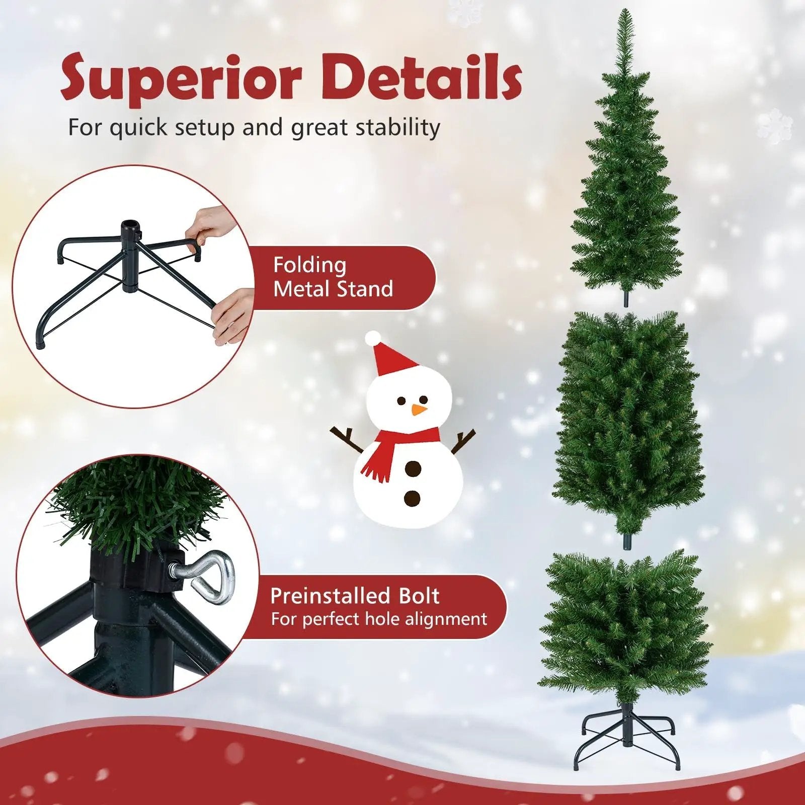 5/6/7/8/9 Feet Pre-lit Pencil Artificial Christmas Tree with 150/180/200//300/400 Warm White LED Lights by DirectDeals