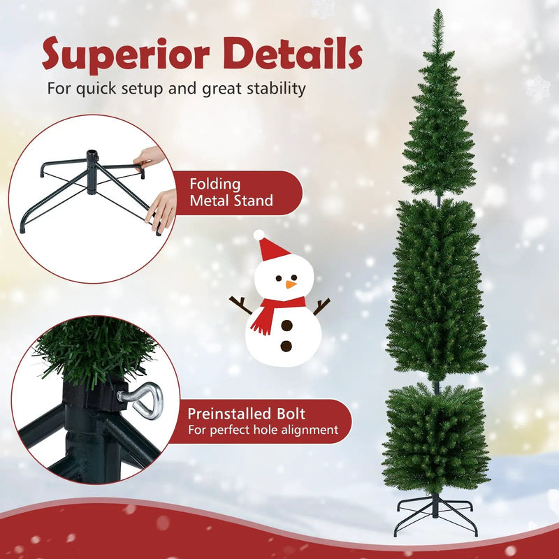 5/6/7/8/9 Feet Pre-lit Pencil Artificial Christmas Tree with 150/180/200//300/400 Warm White LED Lights by DirectDeals